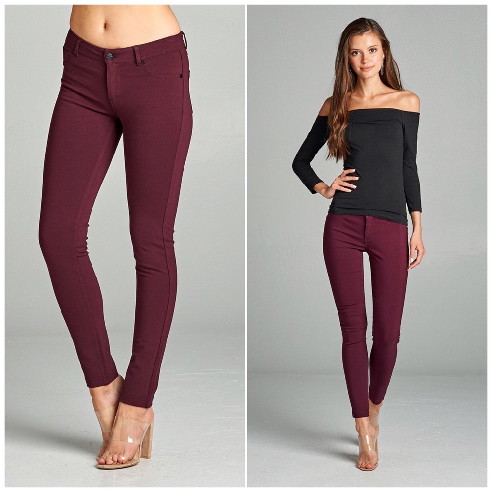 Plum Skinny Ponte Pants - Picture 2 of 3